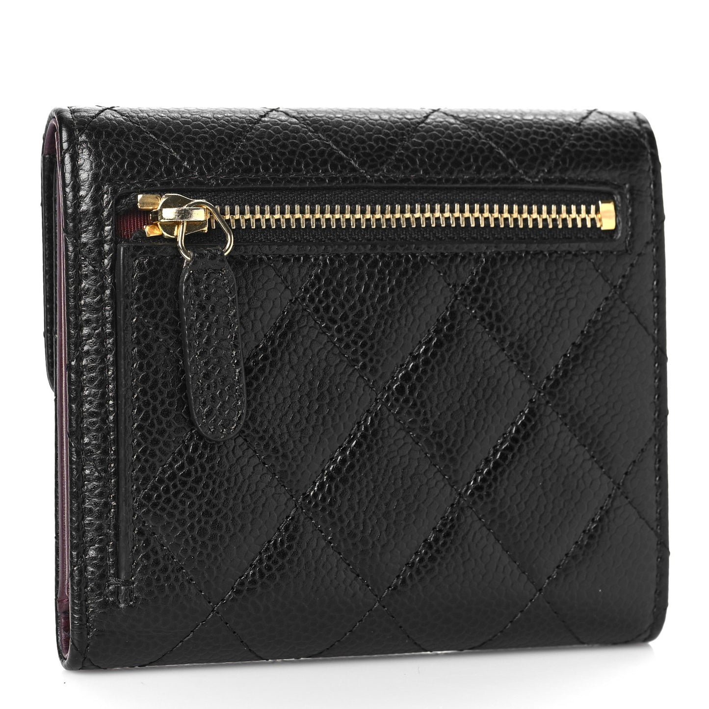 Caviar Quilted Compact Flap Wallet Black