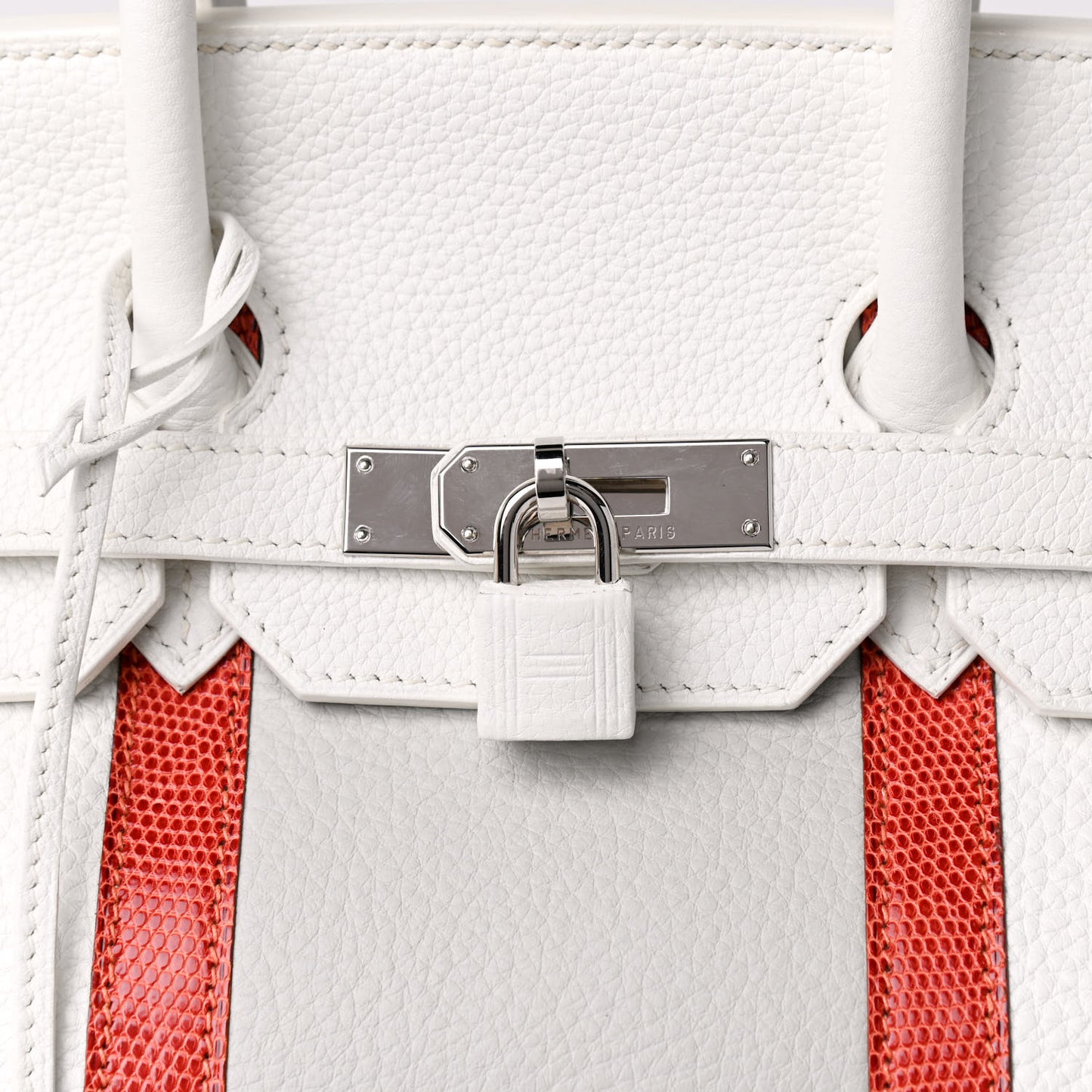 Taurillon Clemence Lizard Club Birkin 35 Blanc Gris Perle Sanguine