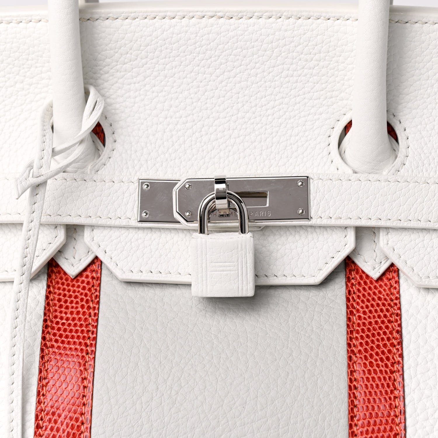Hermes Taurillon Clemence Lizard Club Birkin 35 Blanc Gris Perle Sanguine 11 of 13