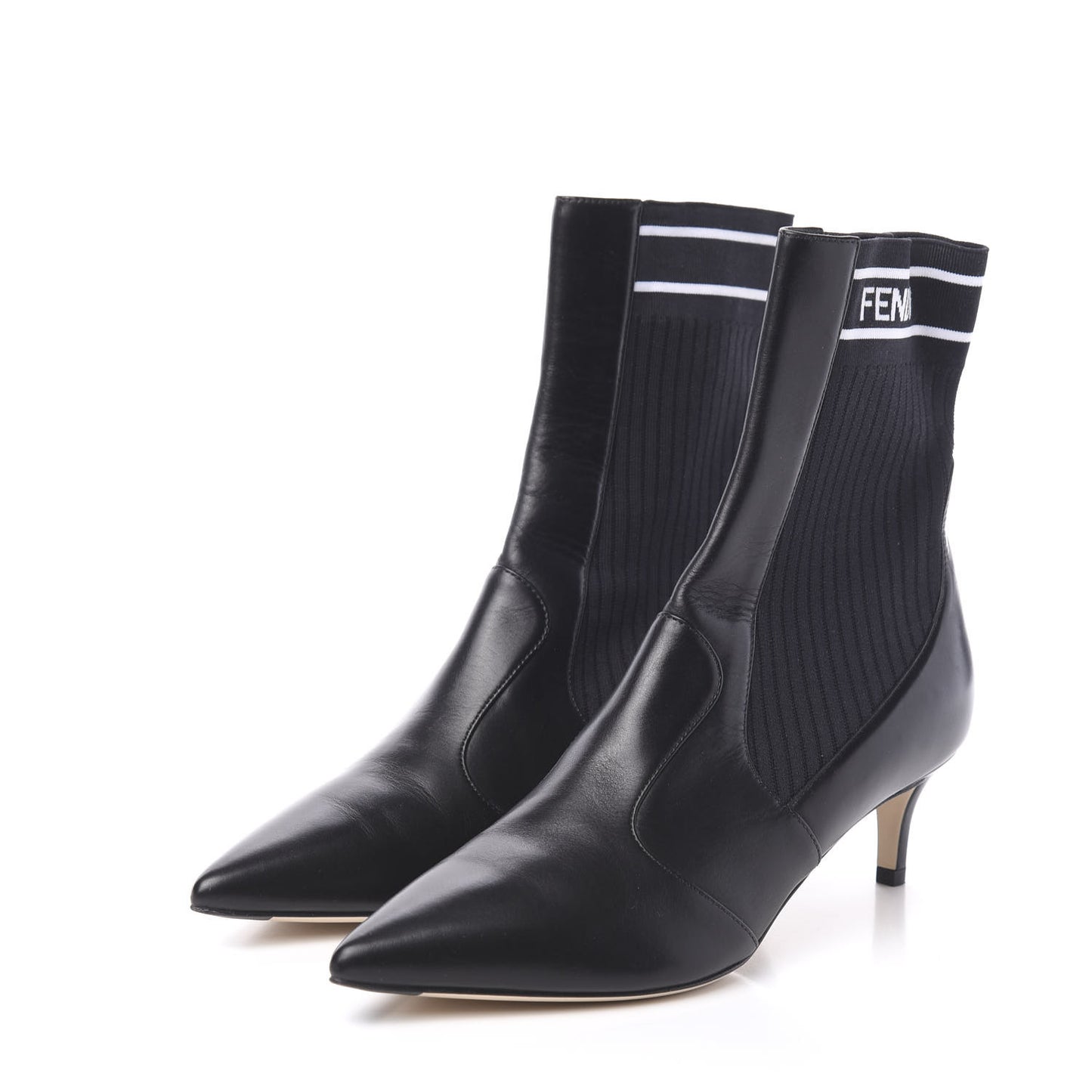 Vitellino Stretch Fabric Logo Rockoko Low Heel Sock Boots 36.5 Black White