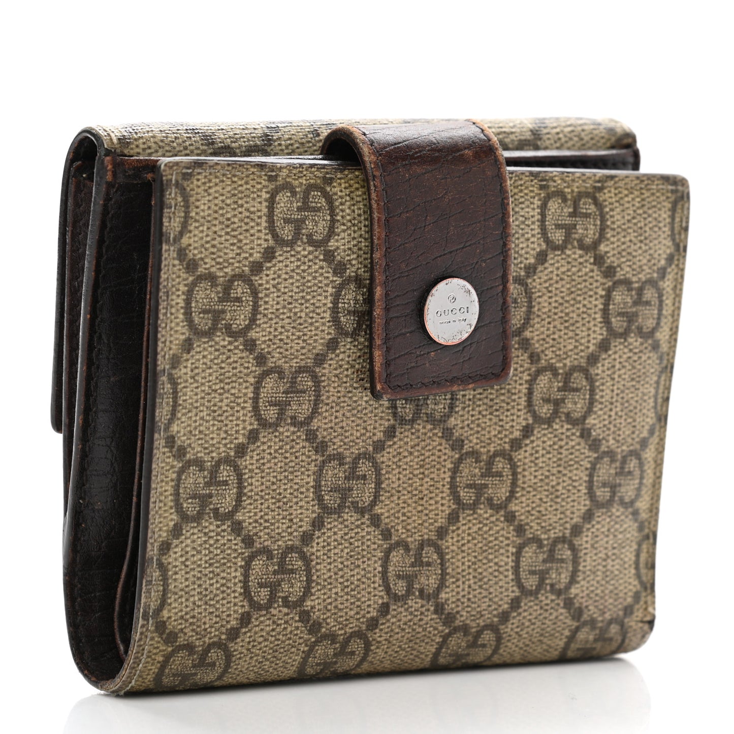 GG Plus Monogram Ladies GG French Flap Wallet Beige Ebony Cocoa