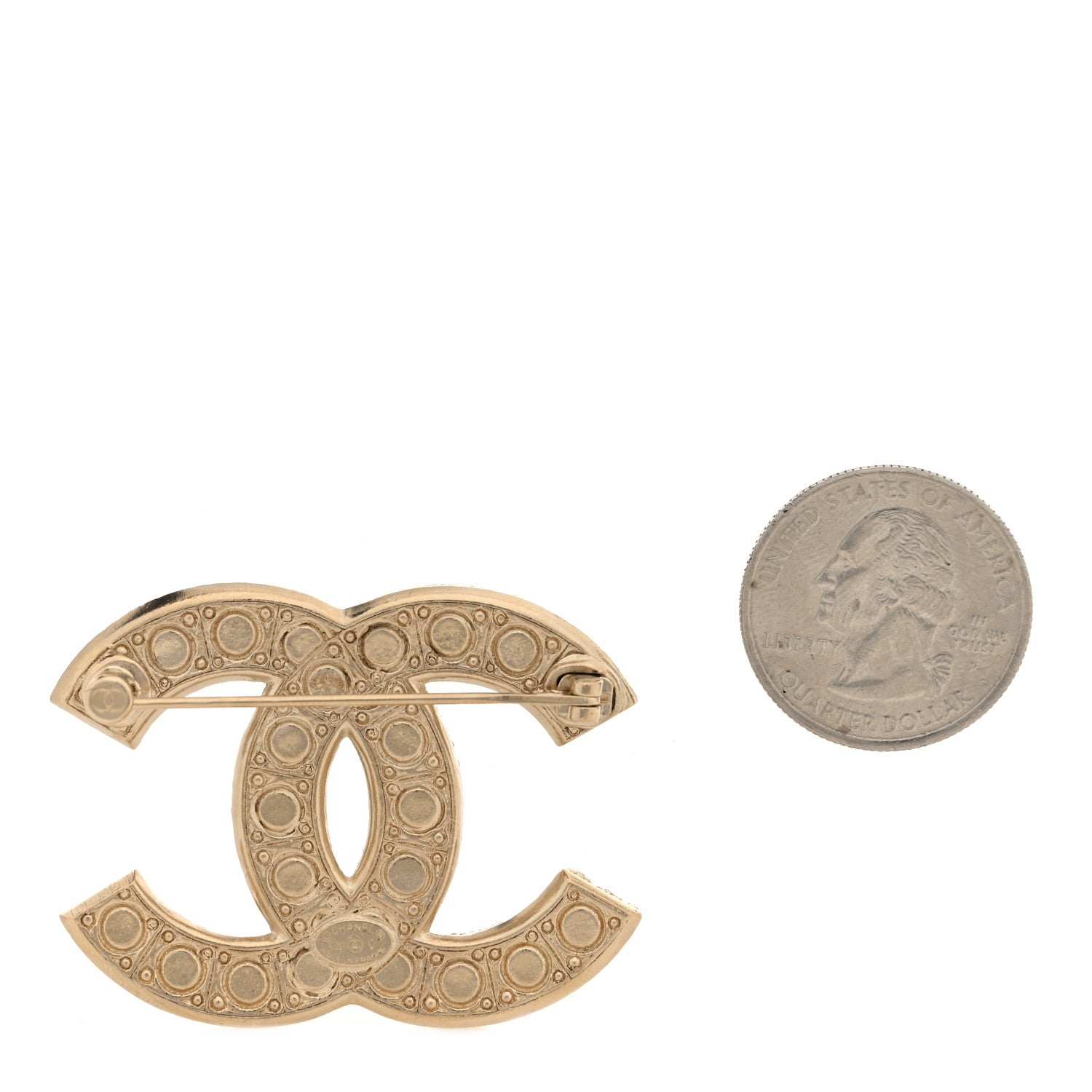 Chanel Metal Crystal Graduated Pearl CC Brooch Gold 2 of 4