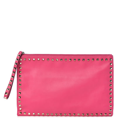 Valentino Garavani Vitello Large Rockstud Zip Wristlet Pouch Pop Fuxia 1 of 6