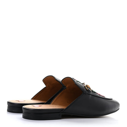 Gucci Calfskin Flower Embroidered Princetown Slippers 39 Black 4 of 8