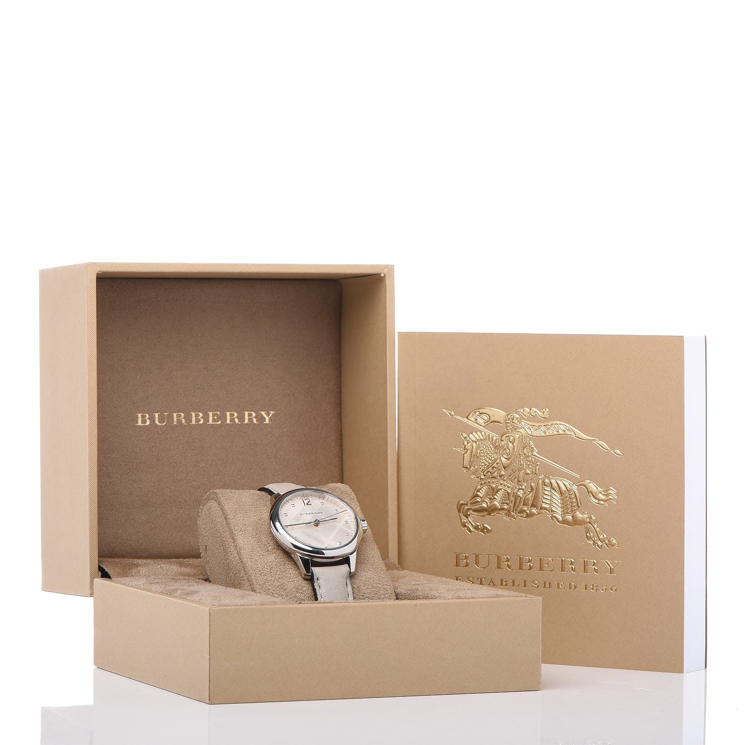 Burberry Stainless Steel Calfskin Diamond 32mm Classic Round Quartz Watch Taupe BU10105 8 of 8