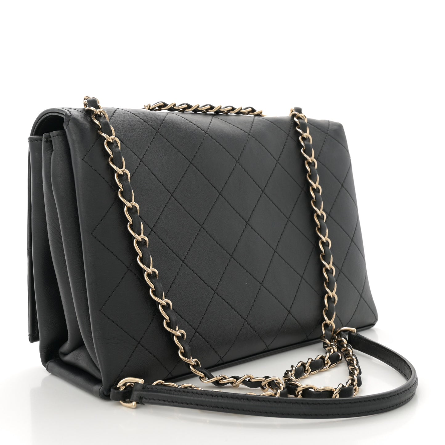 Calfskin Stitched Large Flap Black