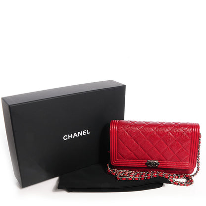Chanel Caviar Quilted Boy Wallet On Chain WOC Red 5 of 8