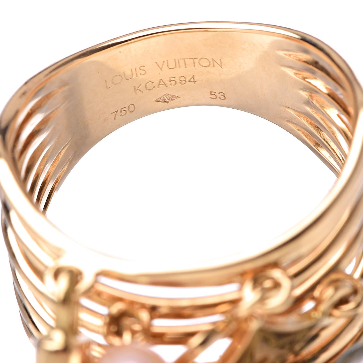 Louis Vuitton 18K Yellow Gold Freshwater Pearl Monogram Charm Ring 53 6.25 5 of 5