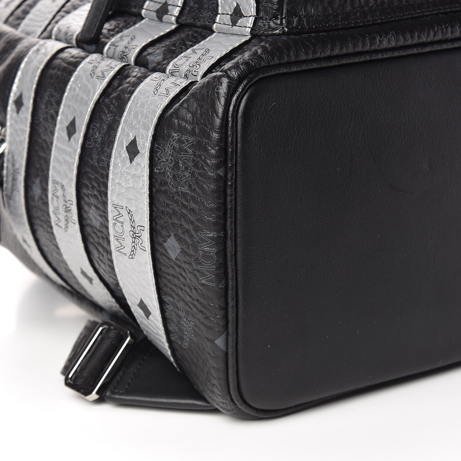 MCM Metallic Visetos Striped Medium Stark Backpack Silver Black 10 of 11