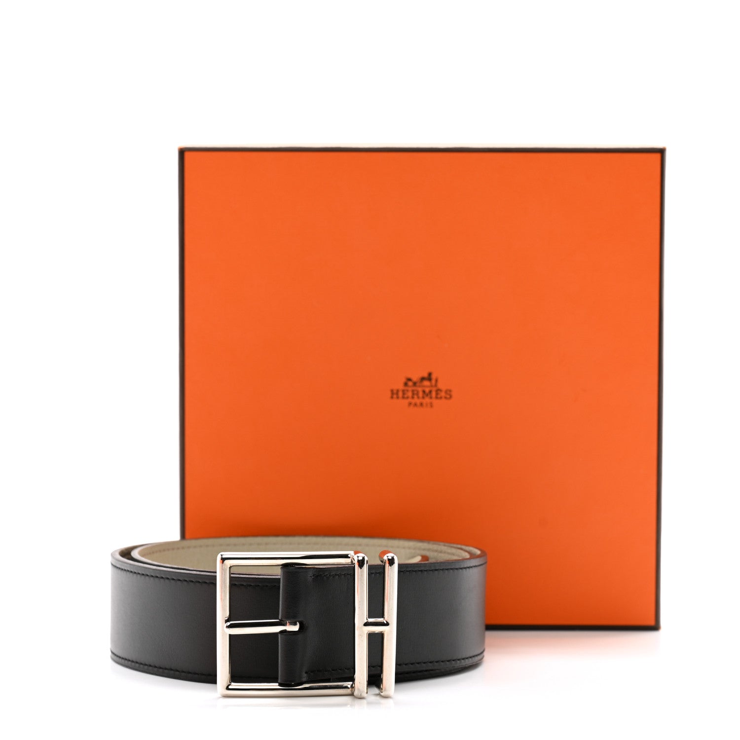 Hermes Box Togo Nathan 40 Belt 85 34 Black Beige Esquisse 8 of 8