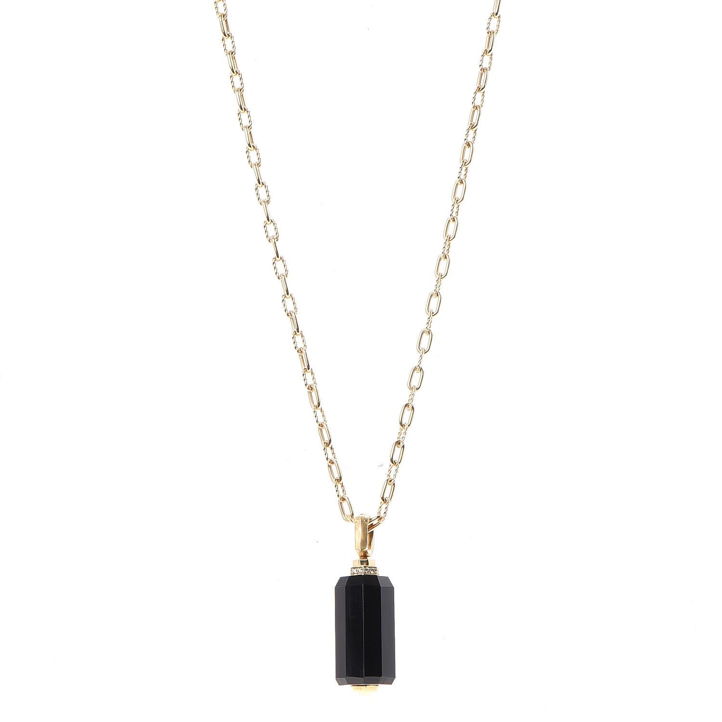 18K Yellow Gold Diamond Black Onyx Barrels Pendant Necklace