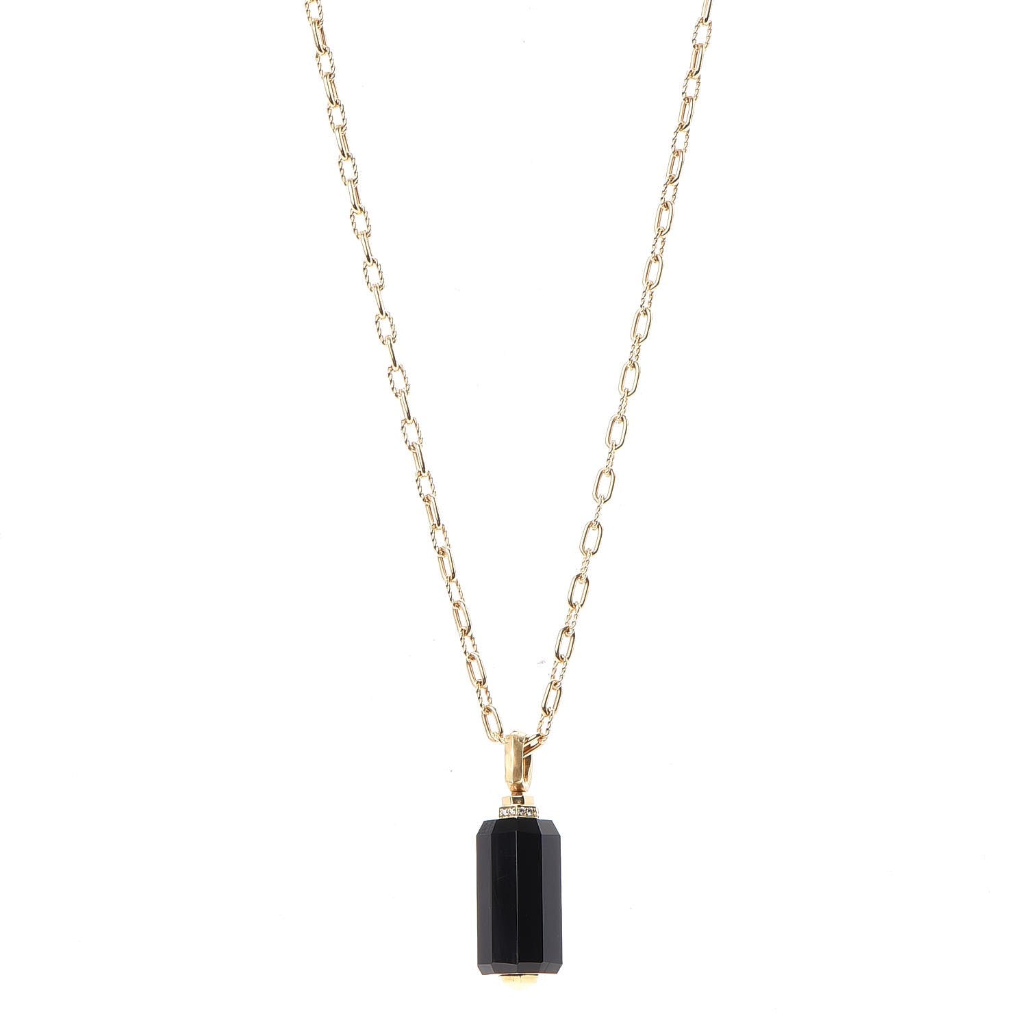 David Yurman 18K Yellow Gold Diamond Black Onyx Barrels Pendant Necklace 1 of 6