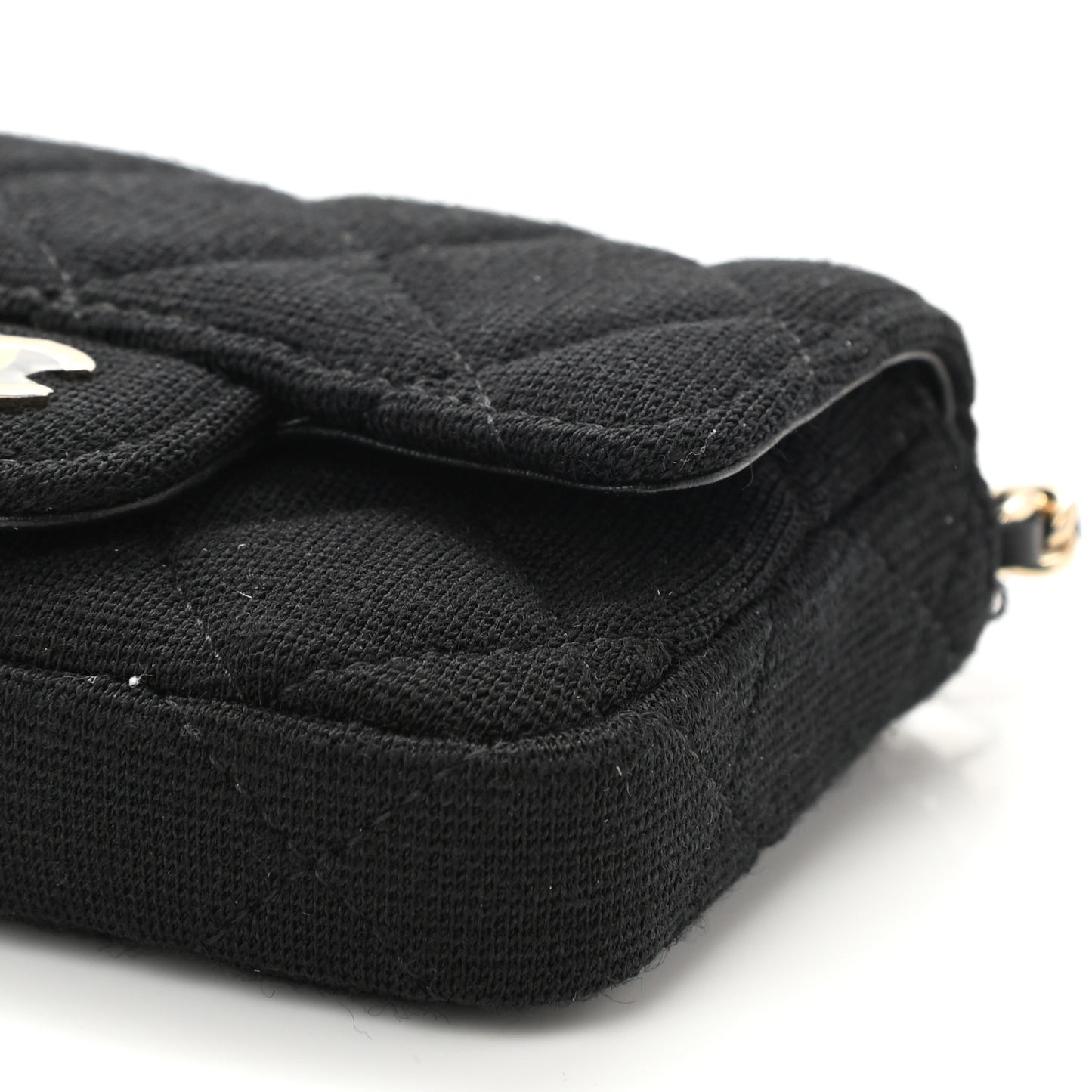 Jersey Quilted Flap Chain Waist Bag Black