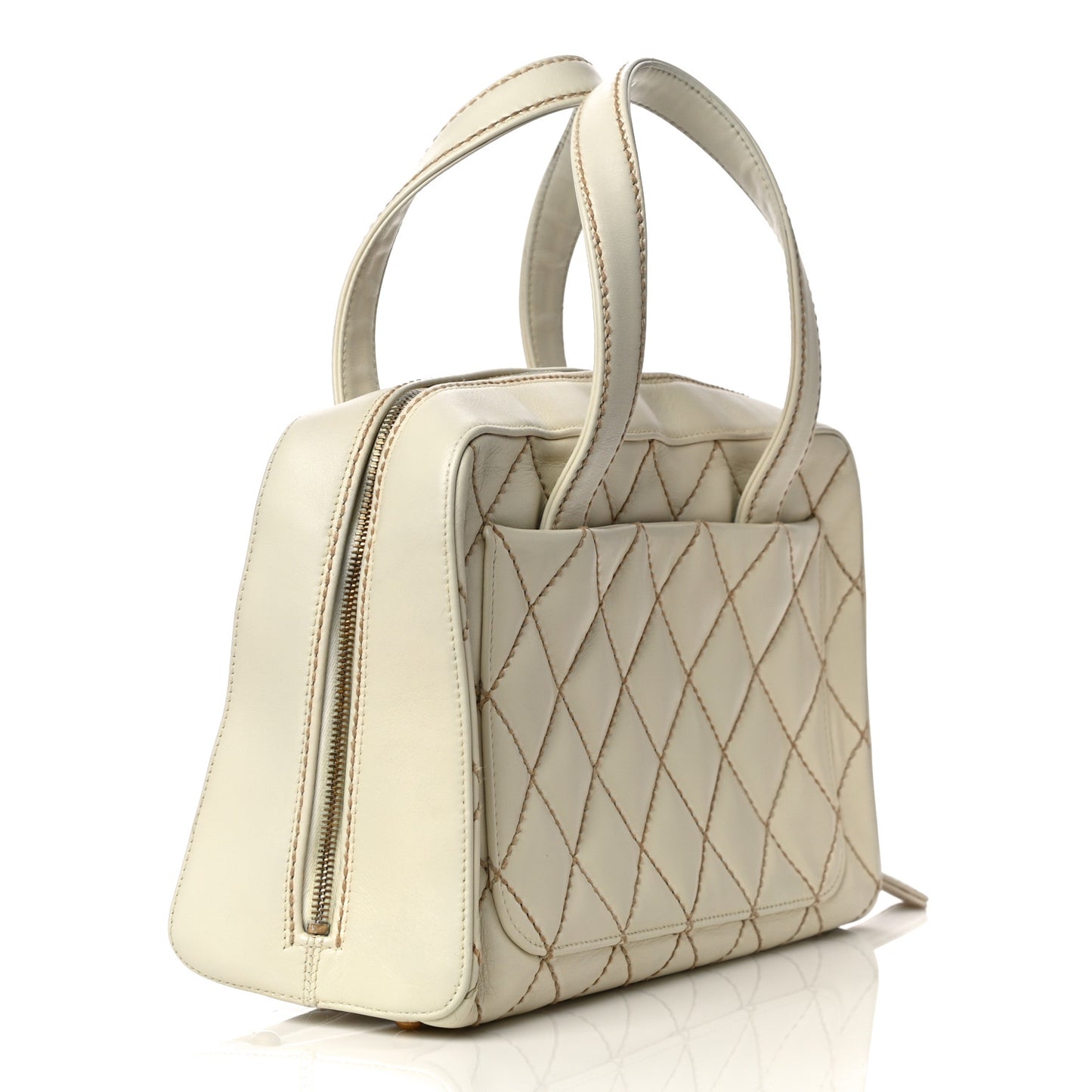 Calfskin Wild Stitch Top Handle Bag White