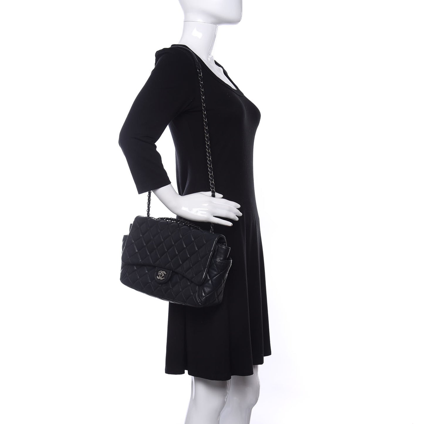 Lambskin Quilted Large Around Pockets Flap Black