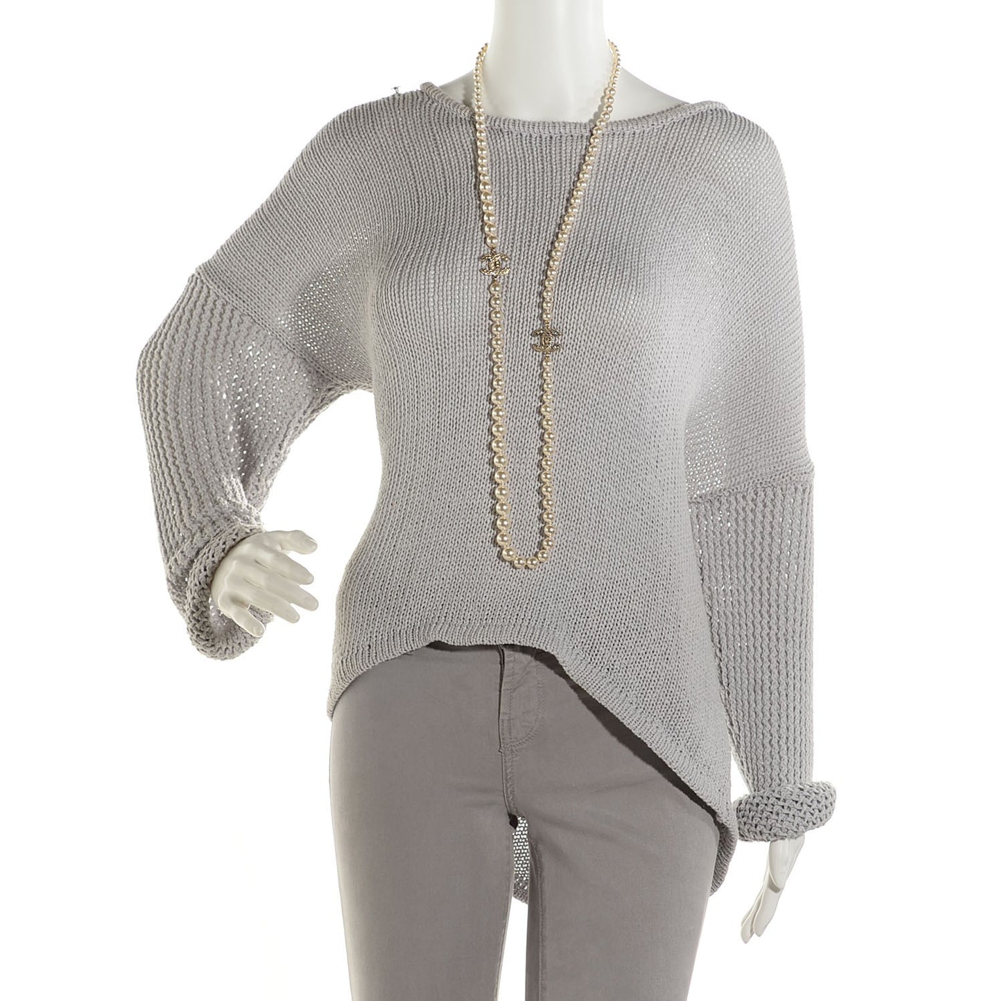 Pearl Crystal CC Long Necklace Gold