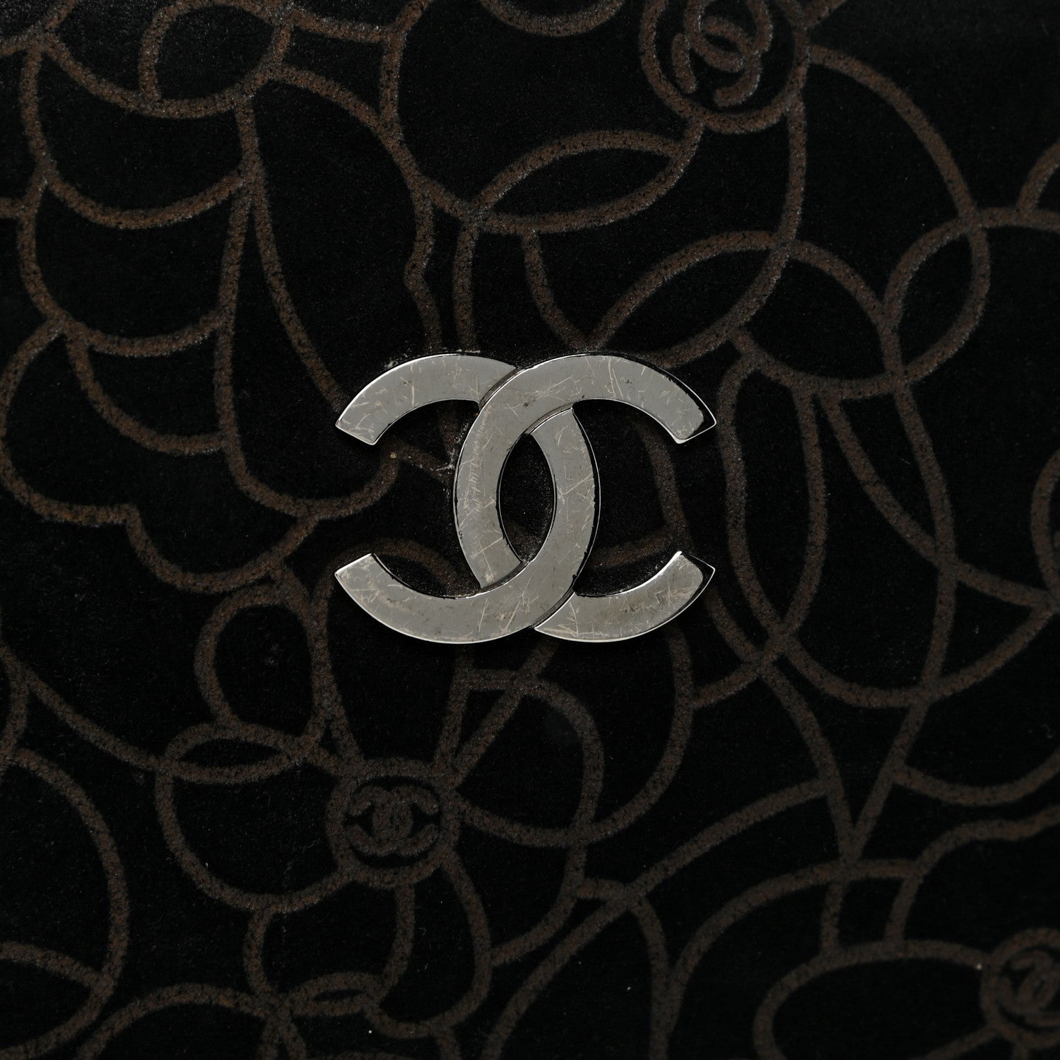 Chanel Velvet Camellia Embossed Shoulder Bag Black 8 of 17