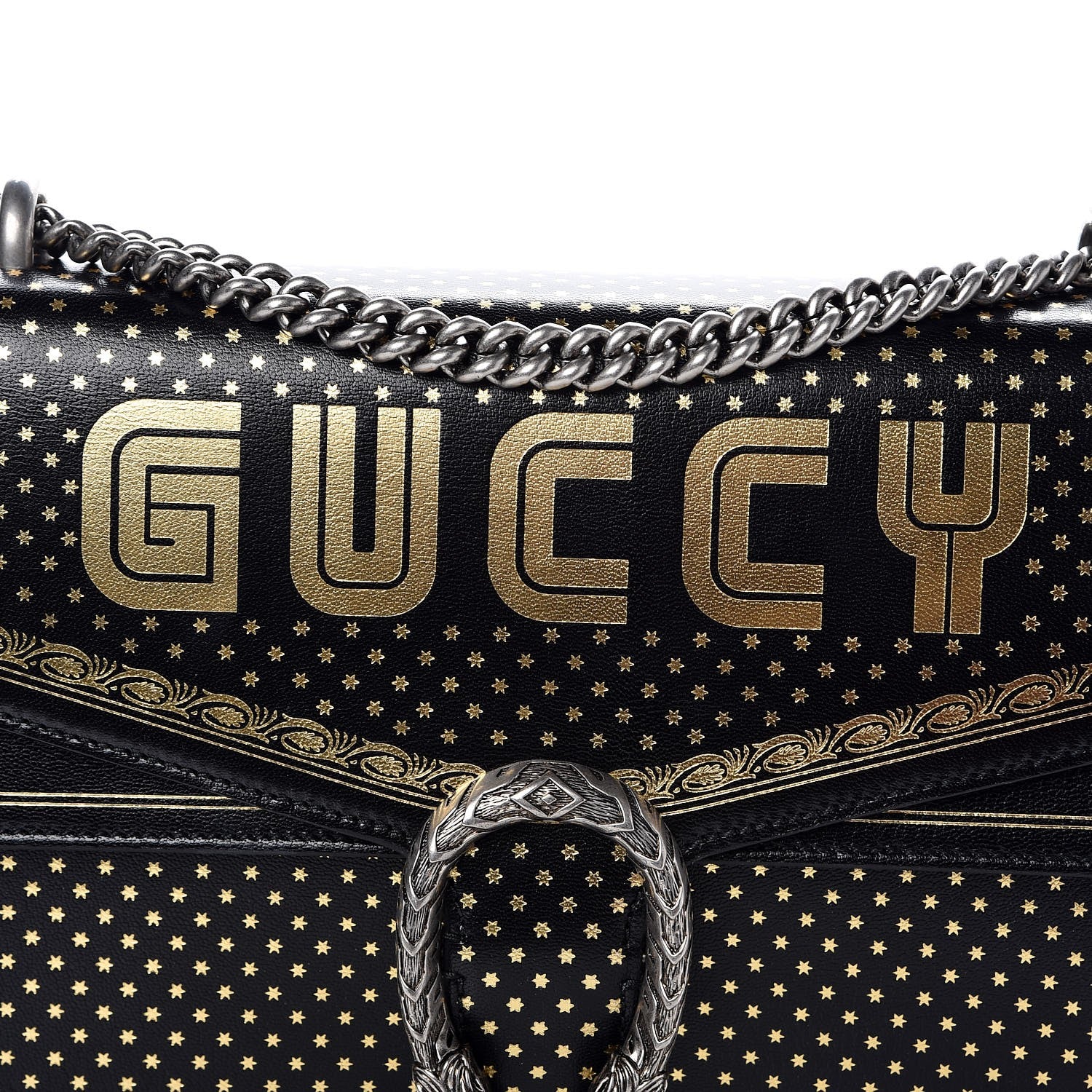 Gucci X SEGA Calfskin GUCCY Stars Medium Dionysus Shoulder Bag Black Gold 8 of 8