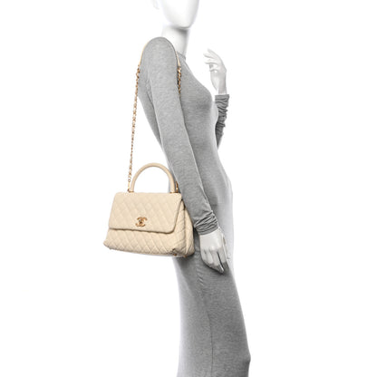Chanel Caviar Quilted Small Coco Handle Flap White 2 of 14
