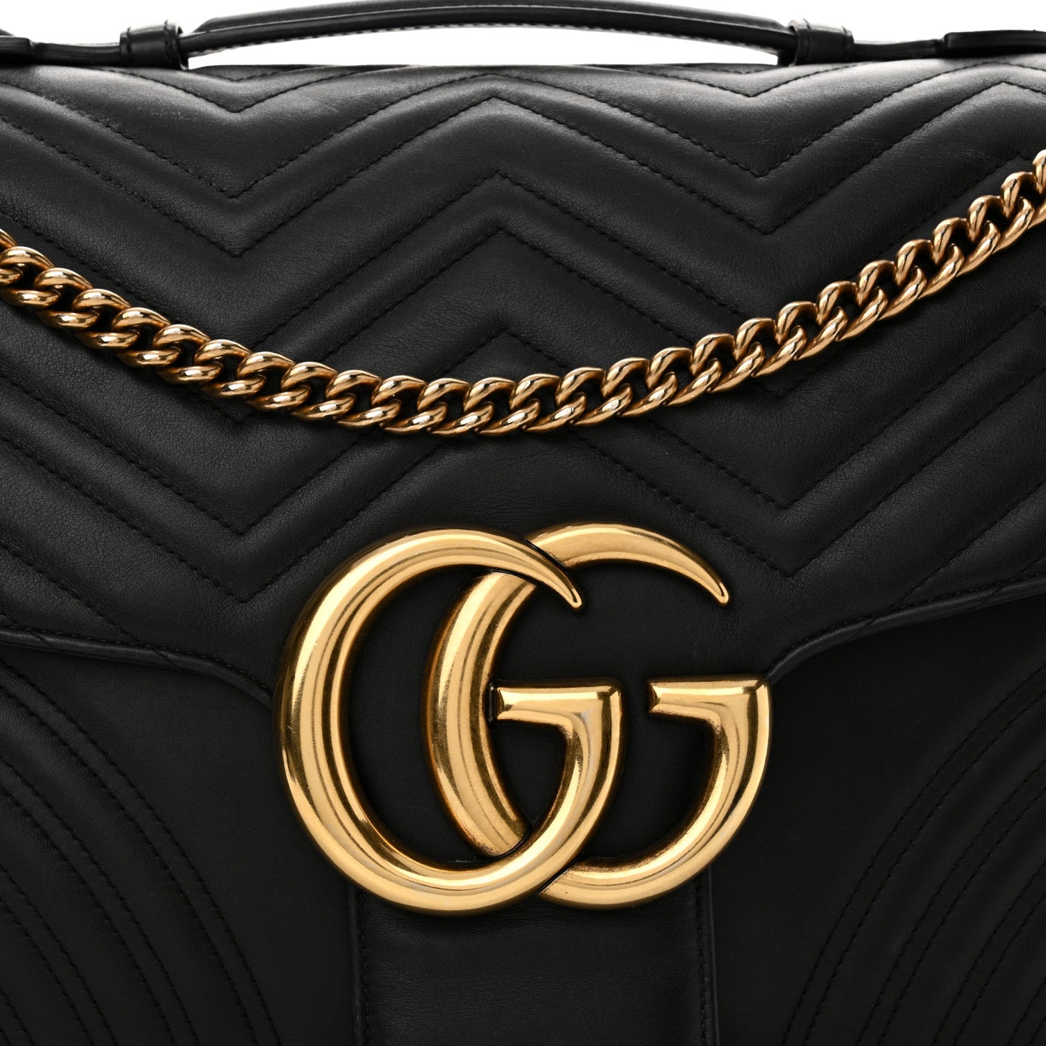 Gucci Calfskin Matelasse Maxi GG Marmont Top Handle Shoulder Bag Black Black 8 of 18