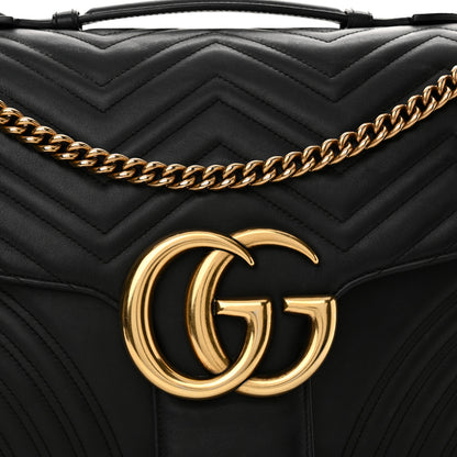 Gucci Calfskin Matelasse Maxi GG Marmont Top Handle Shoulder Bag Black Black 8 of 18