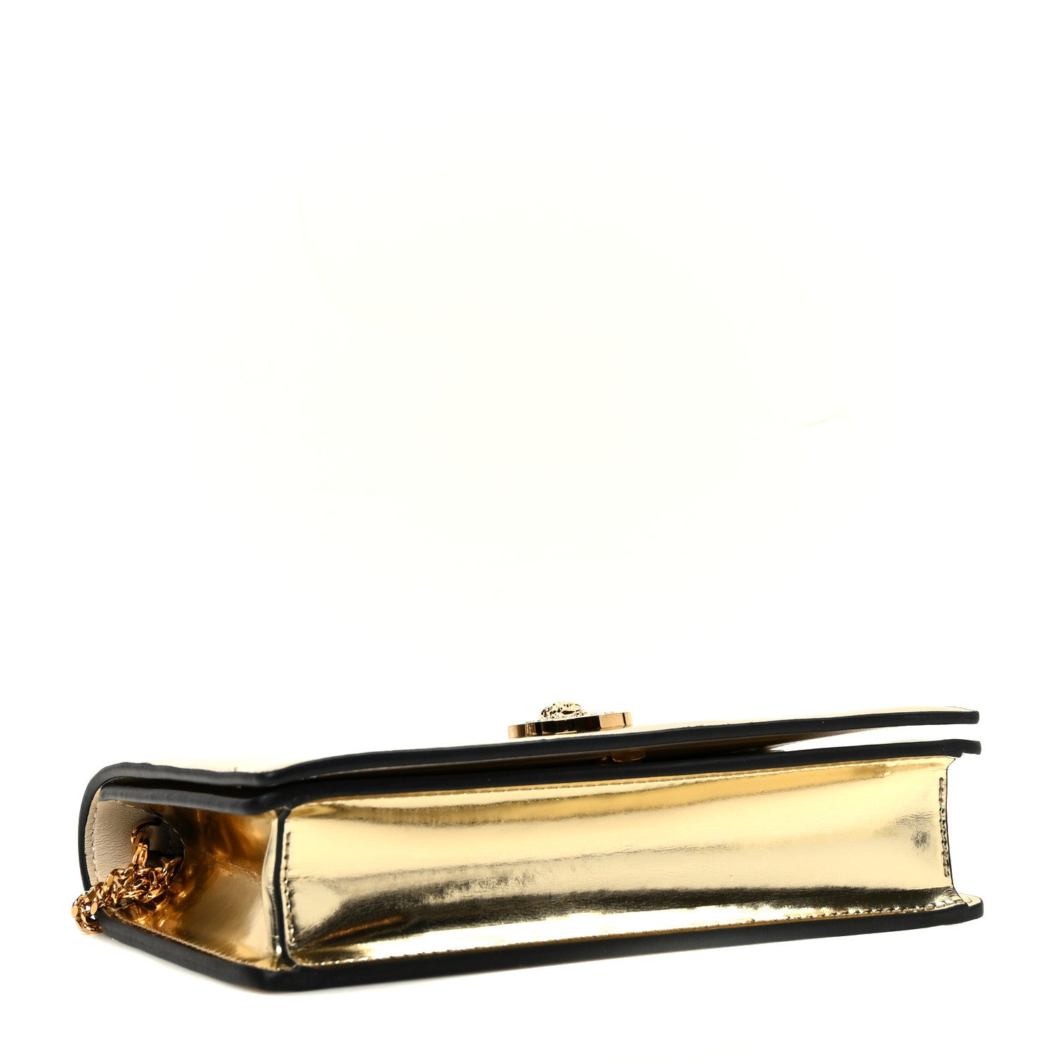 Versace Patent Metallic Crystal Medusa Clutch On Chain Gold 4 of 8