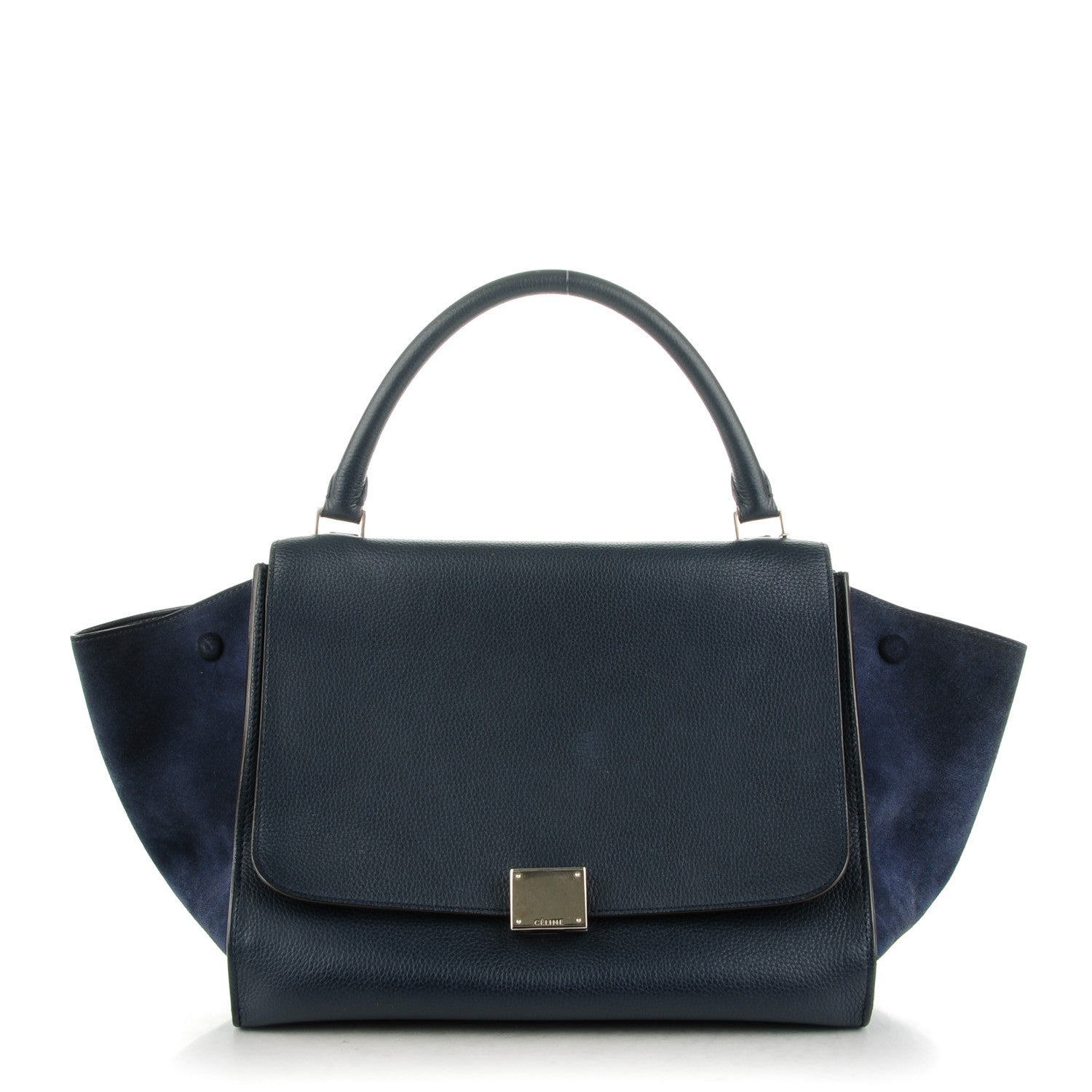 Celine Drummed Calfskin Suede Medium Trapeze Navy 1 of 9
