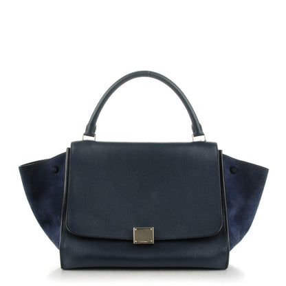 Celine Drummed Calfskin Suede Medium Trapeze Navy 1 of 9