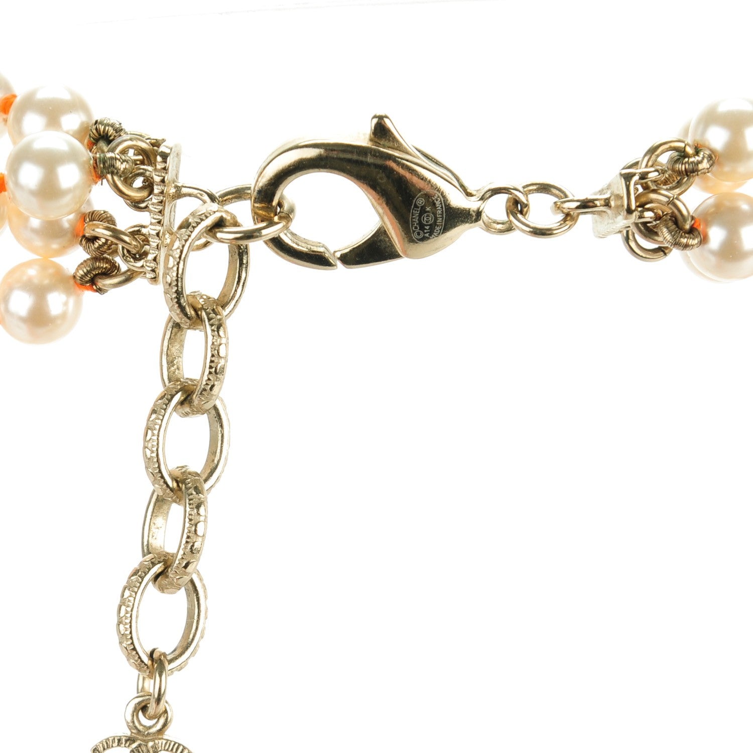 Chanel Pearl Crystal Gripoix CC Multi Strand Necklace Orange Gold 3 of 6