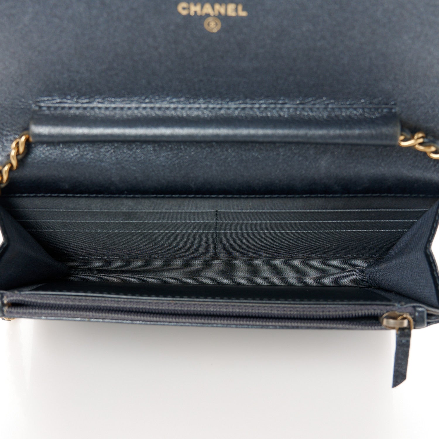 Chanel Metallic Calfskin Quilted Boy Wallet On Chain WOC Navy Blue 5 of 11