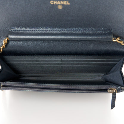 Chanel Metallic Calfskin Quilted Boy Wallet On Chain WOC Navy Blue 5 of 11
