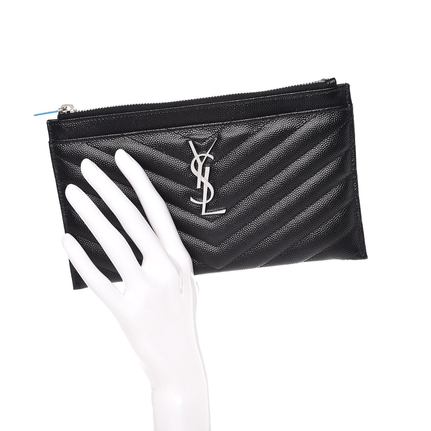 Saint Laurent Grain De Poudre Chevron Monogram Bill Pouch Black 2 of 8