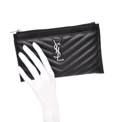 Saint Laurent Grain De Poudre Chevron Monogram Bill Pouch Black 2 of 8