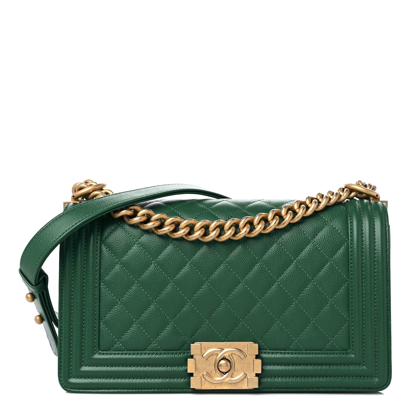 Caviar Quilted Medium Boy Flap Green