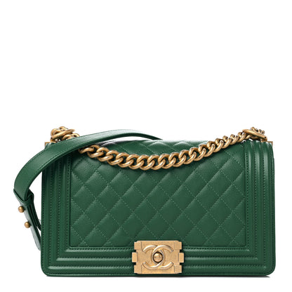 Chanel Caviar Quilted Medium Boy Flap Green 1 of 12
