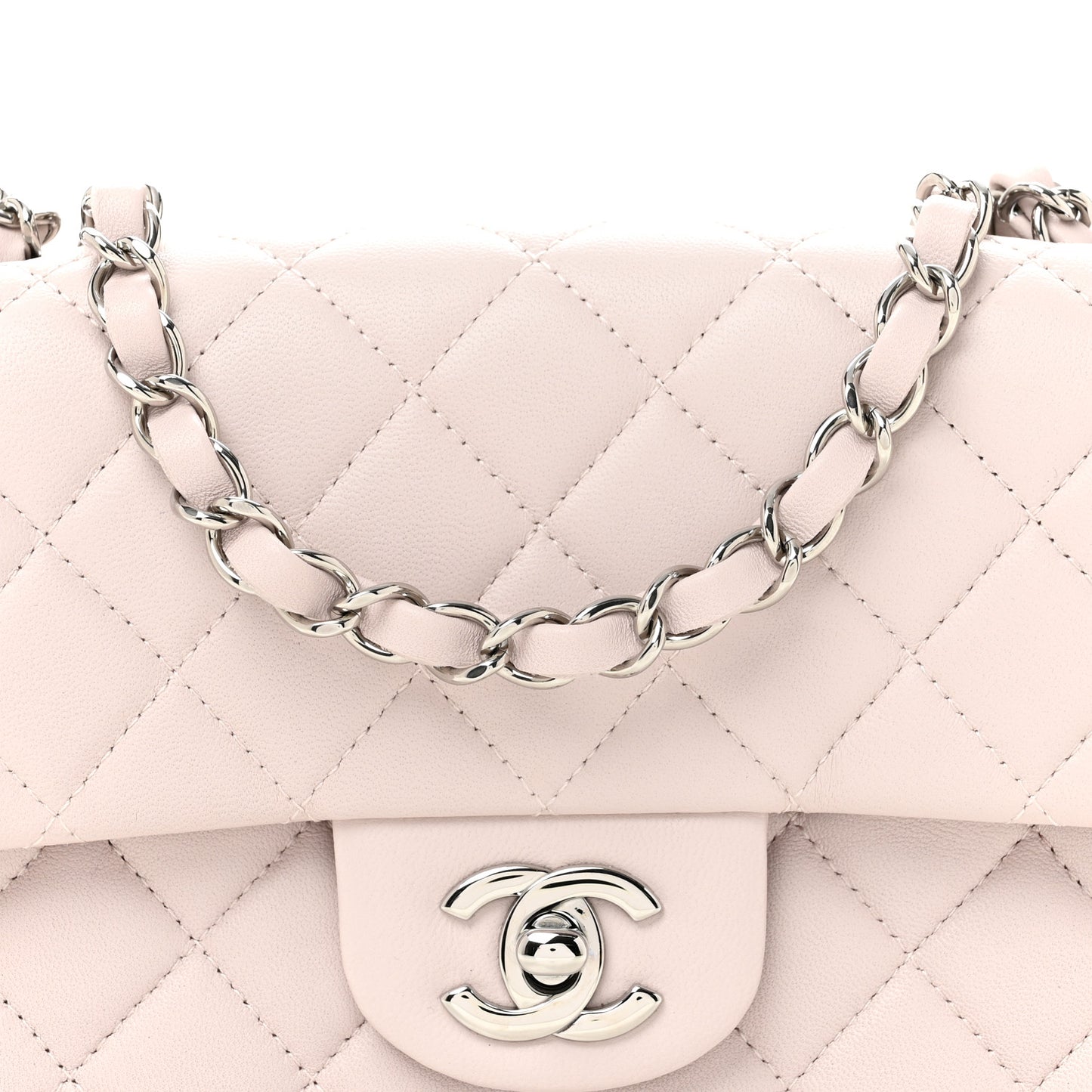Lambskin Quilted Mini Rectangular Flap Light Purple