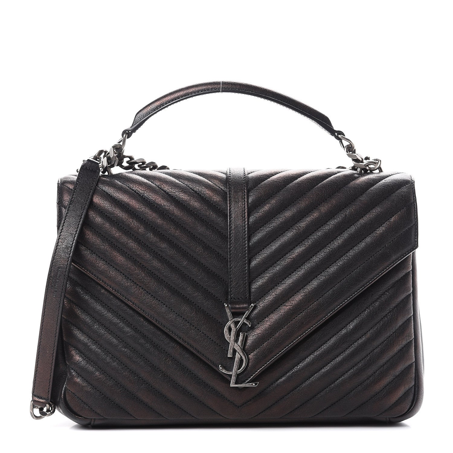 Saint Laurent Sheepskin Matelasse Chevron Monogram Large College Satchel Black 1 of 12