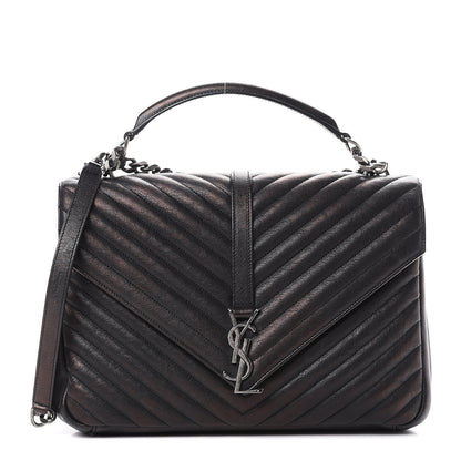 Saint Laurent Sheepskin Matelasse Chevron Monogram Large College Satchel Black 1 of 12