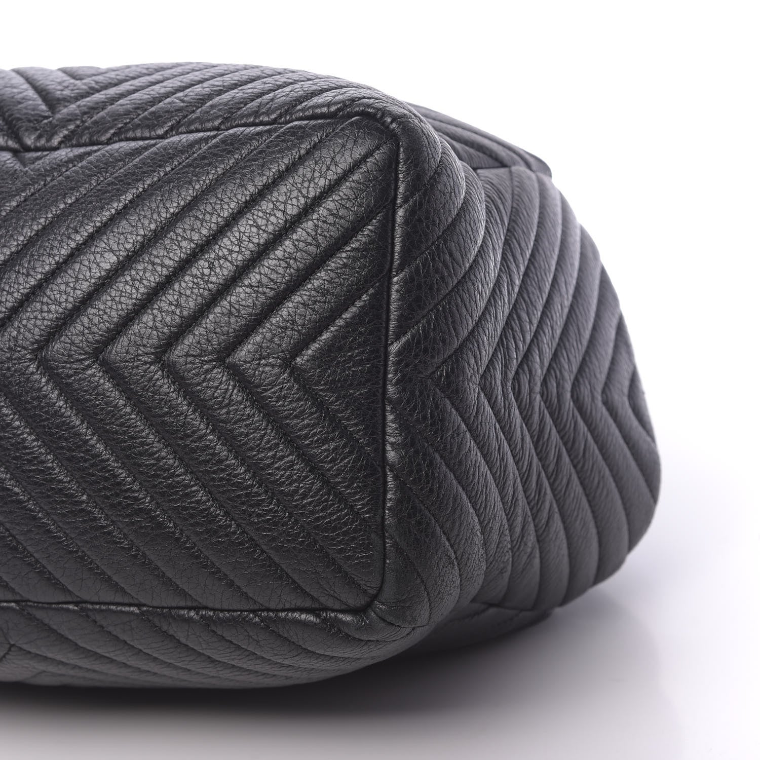 Chanel Deerskin Chevron Large CC Chain Bucket Drawstring Bag Black 10 of 11
