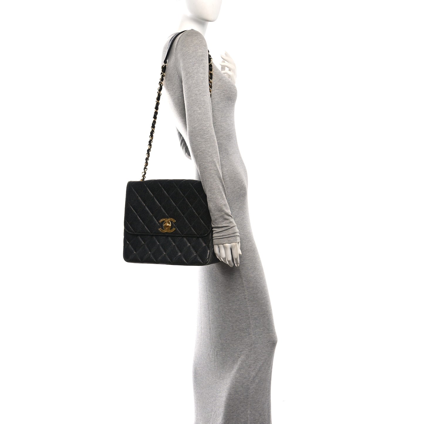 Caviar Quilted XL Single Flap Black