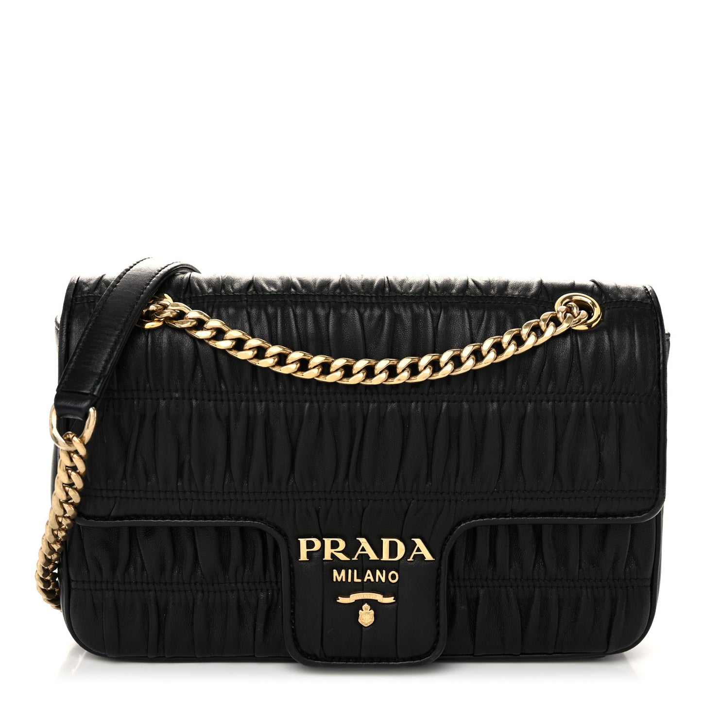 Nappa Gaufre Medium Chain Flap Shoulder Bag Black