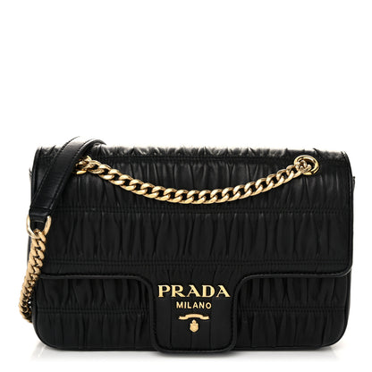 Prada Nappa Gaufre Medium Chain Flap Shoulder Bag Black 1 of 10