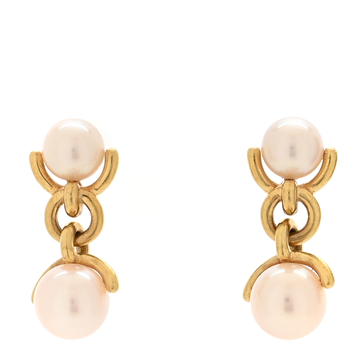 Tiffany 18K Yellow Gold Cultured Pearl 5.5-7mm Link Drop Earrings 1 of 4