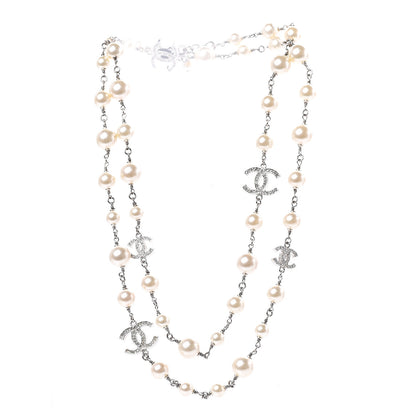 Chanel Crystal Pearl CC Long Necklace Silver 3 of 7