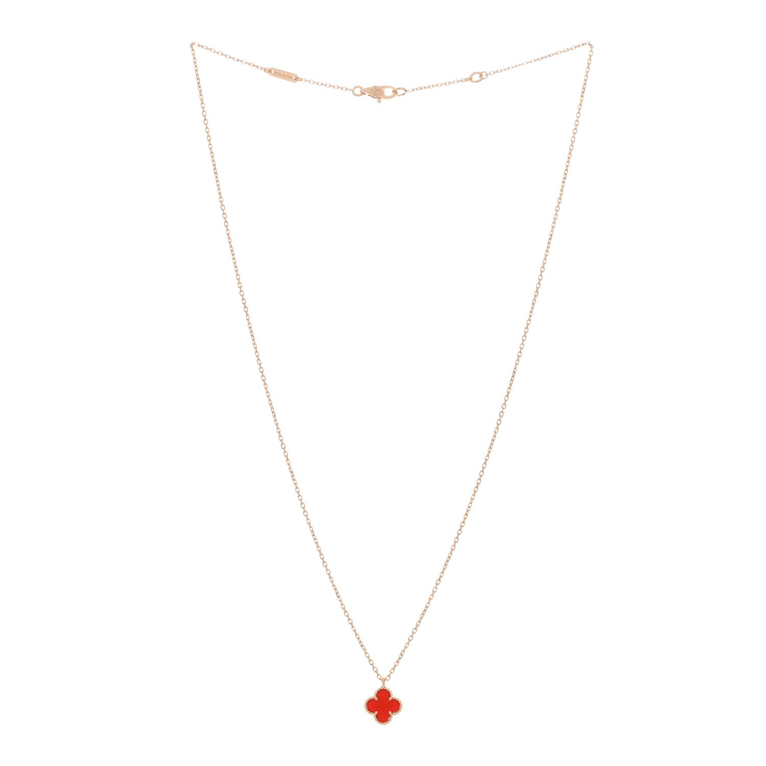 Van Cleef & Arpels 18K Rose Gold Carnelian Sweet Alhambra Pendant Necklace 2 of 3