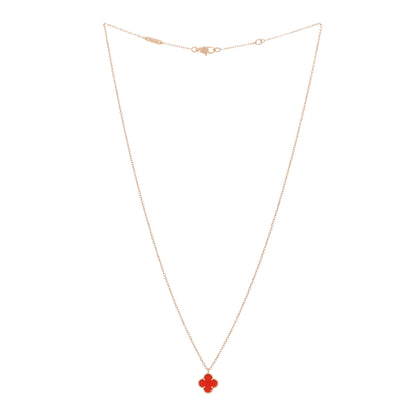 Van Cleef & Arpels 18K Rose Gold Carnelian Sweet Alhambra Pendant Necklace 2 of 3