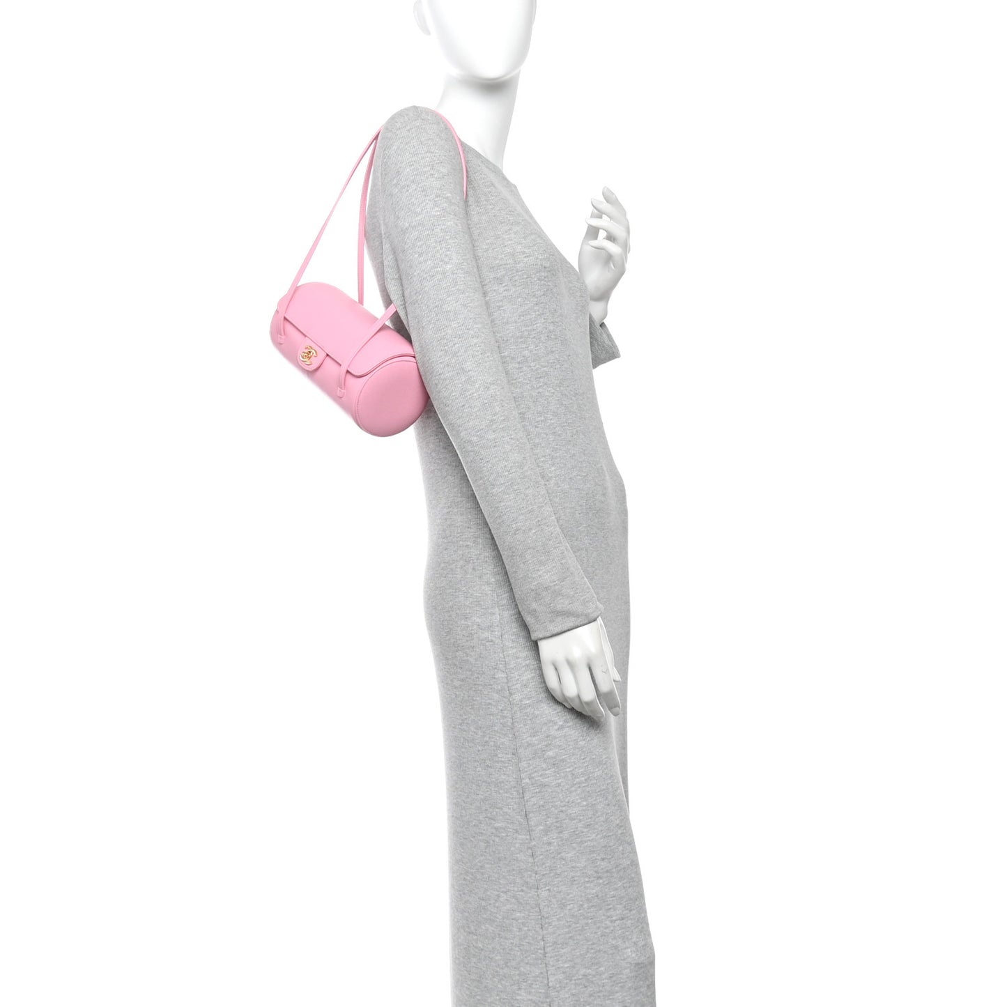 Shiny Caviar Preppy Coco Small Bowling Bag Pink