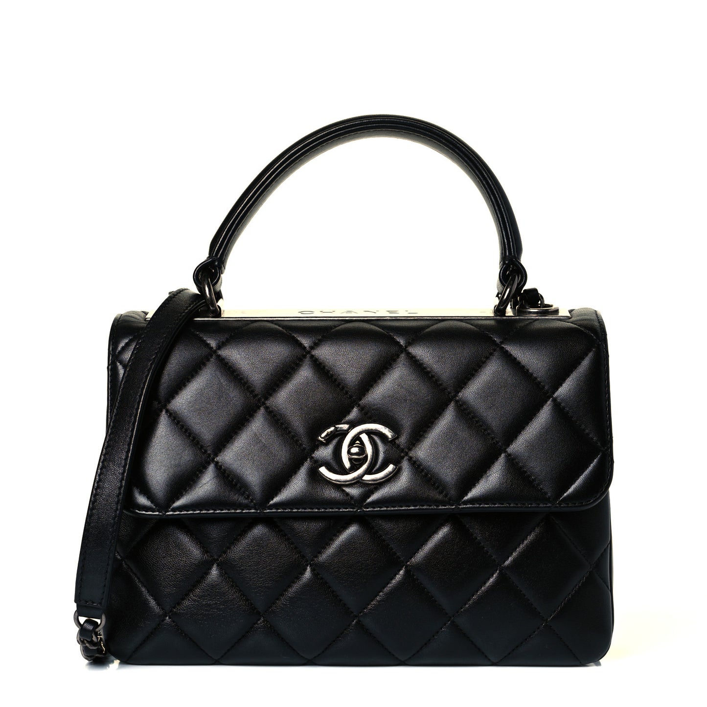 Lambskin Quilted Small Trendy CC Dual Handle Flap Bag Black