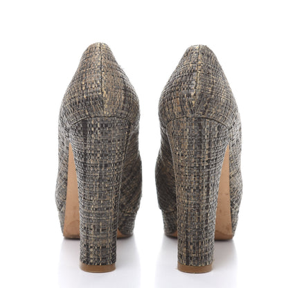 Chanel Raffia Patent Cap Toe CC Pumps 38 Brown Gold 5 of 11