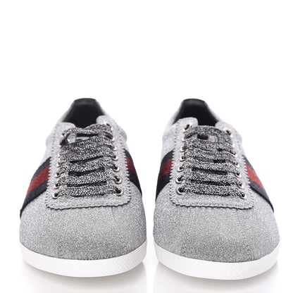 Gucci Glitter Fabric Studded Web Sneakers 36.5 Silver 2 of 11